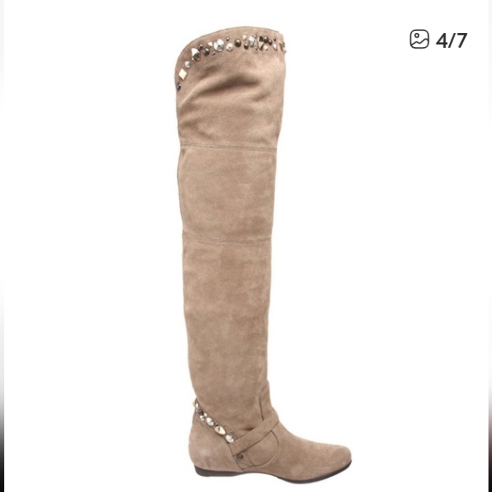 Apepazza Over The Knee Suede Studded Boots Taupe Size 6.5 Pull On